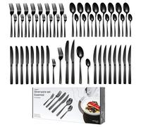Deleca Ménagère Essential 48 Pièces 8 Personnes - Couverts Inox Noir Brillant, Vaisselle Lave-Vaisselle