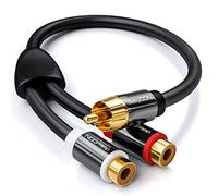 deleyCON 0,20m Câble Audio AUX RCA en Y - Câble Répartiteur pour Caisson de Basses - 1x Fiche vers 2x Prises RCA - Contacts Plaqués or