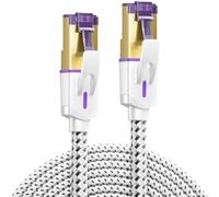 deleyCON 0,25m Câble Patch CAT7 Nylon RJ45 10 Gbit/s S/FTP POE - Blanc | Câble réseau Gigabit court de 25 cm, câble Ethernet, cuivre, connecteur RJ45, CAT 7 LAN, pour PC, PS5, routeur, modem, TV