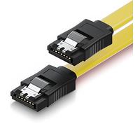 deleyCON 0,3m Câble S-ATA 3 de Données HDD SSD - Raccordement avec Clip en Métal, 6 Gb/s, 2 Fiches Droites de Type l - Jaune