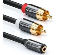 deleyCON 0,5m Câble Audio Stéréo Court - Prise Jack 3,5 mm vers 2 Fiche RCA - Boîtier Métallique - Adaptateur pour Ordinateur Portable, Tablette, Smartphone, TV, DVD, Enceinte - Noir