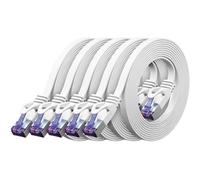 deleyCON 0,5m Câble Réseau plat CAT7 10 Gbit/s, 5 Pièces - Blanc | Câble Ethernet RJ45 court de 50 cm, plat, Gigabit LAN, pour Internet, commutateur, routeur, modem et panneau de brassage