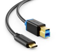 deleyCON 0,5m Câble USB 3.0 pour Imprimante/Scanner - Connecteur Type 3.1 - USB-C vers B - Câble de Données 5 Gbit/s pour Ordinateur, Imprimante, Disque Dur Externe - Noir