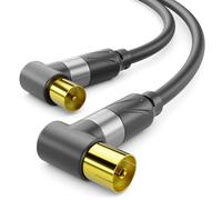 deleyCON 1,5m 4K Câble D’antenne TV 2x Coudé - Câble Coaxial IEC - Noir | HDTV, câble de télévision, quadruple blindage, mâle-femelle, DVB-C, DVB-S, DVB-T, DVB-T2, radio numérique terrestre (DAB)