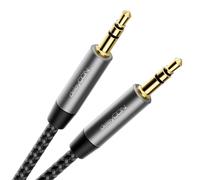 deleyCON 1,5m Câble Audio Stéréo AUX en Nylon 3,5 mm - Câble Audio en Nylon - Fiche Métallique - pour Téléphone Portable, Smartphone, Tablette, Casque, Récepteur HiFi - Noir