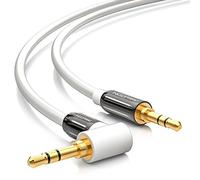 deleyCON 1,5m Câble Jack 3,5mm AUX Câble Audio Stéréo Fiche Jack 1x Coudée 90° pour PC Laptop Smartphone Tablette Voiture Récepteur HiFi - Blanc