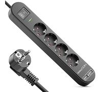 deleyCON 1,5m Multiprise 4 Compartiments avec USB 4X Prises de Contact de Protection 2X Prise de Chargement USB-A par ex. Téléphone Portable et Tablette Protection de Survoltage Bouton on/Off Noir