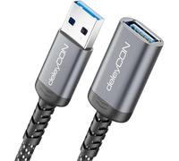 deleyCON 1,5m Rallonge USB 5 Gbit/s (USB-A Mâle vers Femelle) - Connecteurs Aluminium & Câble Nylon - USB 3.0/3.2 Gen1 - pour Clavier, Souris, Imprimante, Scanner, Caméra, Disque Dur Externe, etc.