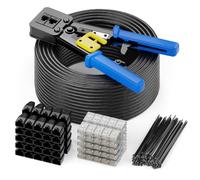deleyCON 100m Câble D'installation CAT6 Kit D'installation Incl. Pince à Sertir Attaches de Câble & 50 Connecteurs RJ45 - PTU 250MHz AWG24 CCA - Gaine LDPE - Noir