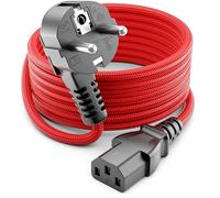 deleyCON 10m Câble D’Alimentation - Nylon Tressé - Cordon Secteur pour Appareils - Prise de Sécurité 90° (Type F vers C13) - pour PC, Ordinateur, Moniteur, Imprimante, Projecteur - Rouge