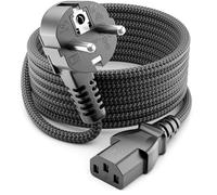 deleyCON 10m Câble D’Alimentation - Nylon Tressé - Cordon Secteur pour Appareils - Prise de Sécurité 90° (Type F vers C13) - pour PC, Ordinateur, Moniteur, Imprimante, Projecteur - Gris