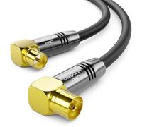 deleyCON 10m Câble D’antenne TV 4K - 4K Ultra HD Full HD HDTV - 2x Coudé - Fiche IEC (90°) vers Prise IEC (90°) - Connecteurs Métalliques - Noir