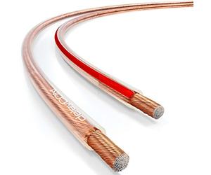 deleyCON 10m Cable pour Haut-Parleur 2x 2,5mm² Aluminium Revêtu de Cuivre CCA Marque de Polarité 2x50x0,25mm Brins BauPVO/CPR - Transparente