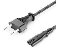 deleyCON 10m Câble Secteur Cordon D’Alimentation - Prise Européenne Type C vers C7 (Nylon Tressé) - Eurocordon Fiche Plate 2,5 A pour Prise C8 - TV, Barre de Son, PS4, PS5, etc. - Gris