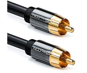 deleyCON 10m Câble Subwoofer - Cinch RCA Coaxial Numérique - Fiches Dorées - Liaison Audio - Subwoofer AV Receiver Amplificateur Home Cinéma