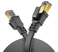 deleyCON 10m CAT 8.1 Câble LAN plat Réseau Conducteur Cuivre 40 Gbit 2000 MHz Liaison Patch Gigabit Ethernet Cable RJ45 Fiche LAN DSL CAT.8 Câble - Noir