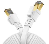 deleyCON 10m CAT 8.1 Câble LAN plat Réseau Conducteur Cuivre 40 Gbit 2000 MHz Liaison Patch Gigabit Ethernet Cable RJ45 Fiche LAN DSL CAT.8 Câble - Blanc
