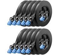deleyCON 10x 0,25m CAT6 Câble Réseau Plat 1000 Mbit Gigabit LAN - Cat 6 RJ45 Ethernet Câble Patch Mince Plat - pour Internet Switch Routeur Modem Panneau Patch - Noir