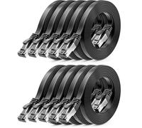 deleyCON 10x 0,5m CAT 8 Câble Réseau Plat (40 Gbit/s, Cuivre) Gigabit Ethernet LAN - Câble Mince Plat Liaison Patch Court - Fiche RJ45 pour CAT8 CAT7 CAT6 - Noir