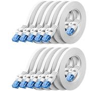 deleyCON 10x 0,5m CAT6 Câble Réseau Plat 1000 Mbit Gigabit LAN - Cat 6 RJ45 Ethernet Câble Patch Mince Plat - pour Internet Switch Routeur Modem Panneau Patch - Blanc