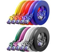 deleyCON 10x 0,5m Plat CAT7 Câble Réseau (CAT 7 avec 10 Gbit/s) Gigabit LAN - RJ45 Ethernet Court Câble de Raccordement Plat - pour Internet Switch Routeur Modem Panneau de Brassage - Coloré