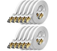 deleyCON 10x 1m Câble LAN Ethernet Gigabit CAT8 Plat en Cuivre (40 Gbit/s) - Long Câble fin et Plat pour Installation et Raccordement - Connecteur RJ45 Compatible CAT6/CAT7/CAT8 - Blanc