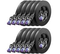 deleyCON 10x 1m Câble Réseau CAT7 plat (CAT 7 avec 10 Gbit/s) Gigabit LAN - RJ45 Ethernet Liaison Patch Longue Plate - pour Internet Switch Routeur Modem Panneau Patch - Noir