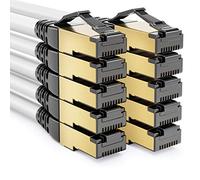 deleyCON 10x 1m CAT8.1 Câble Patch Réseau Liaison Données S/FTP PiMF 2000 MHz 40 Gbit RJ45 LAN DSL CAT.8 Ethernet Connecteur RJ45 - Blanc