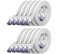deleyCON 10x 2m Câble Réseau CAT7 plat (CAT 7 avec 10 Gbit/s) Gigabit LAN - RJ45 Ethernet Liaison Patch Longue Plate - pour Internet Switch Routeur Modem Panneau Patch - Blanc