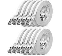 deleyCON 10x 2m CAT 8 Câble Réseau Plat (40 Gbit/s, Cuivre) Gigabit Ethernet LAN - Câble Mince Plat Liaison Patch Long - Fiche RJ45 pour CAT8 CAT7 CAT6 - Blanc