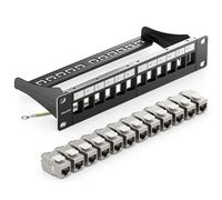 deleyCON 12 Ports CAT 8 Panneau de Brassage kit Panneau de Distribution 10" Pouces 1U + 12x Module RJ45 Keystone Jack CAT8 40 Gbit/s 2000 MHz Compatible avec Câble D'installation CAT7 CAT-8 Ethernet