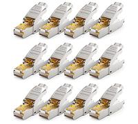 deleyCON 12x CAT 8 Prise Réseau RJ45 Sans Outil Prise Réseau 40 Gbit/s Blindée pour Câbles d'Installation Rigides de Câble Brut Connecteur RJ45 Ethernet LAN DSL Câble de Brassage