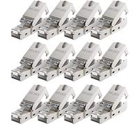 deleyCON 12x Connecteur Réseau CAT 6a RJ45 avec Connexion LSA pour Câbles D'installation Rigides Blindés 10 Gbit/S Câble LAN Connecteur de Câble Réseau CAT6a Boîtier Métallique