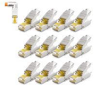 deleyCON 12x Connecteur Réseau RJ45 Cat 8 Coudé 90° sans Outil, Blindé, 40 Gbit/s - pour Câbles D’installation Rigides - Ethernet LAN/DSL, Patch