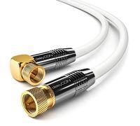 deleyCON 15m Câble Antenne SAT Câble Satellite Coaxial - HDTV Full HD 4K - Connecteur F 90° Coudé vers Connecteur F Droit - Blanc