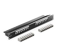 deleyCON 16 Port CAT 7 Panneau Patch Modulaire 1 HE + 16x RJ45 Coupleur (Prise vers Prise) CAT 7 Keystone Module - 19" Pouces Montage Rack Serveur Compatible avec CAT5 CAT6 CAT7 CAT8 Câble Patch Noir