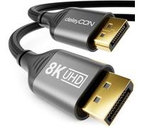 deleyCON 1m 8K Câble DisplayPort (8K@60Hz 4K@165Hz 2K@360Hz) UHD WQHD HDR HDCP 2.2 Display Port - AMD FreeSync NVIDIA G-Sync - Idéal pour Les Moniteurs de Jeu et Display Port - Gris Noir