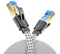 deleyCON 1m Câble Réseau CAT 8 Plat (Nylon, 40 Gbit/s, Conducteur en Cuivre) Gigabit Ethernet LAN - Cordon Plat, Câble de Brassage & D’installation - Connecteur RJ45 pour CAT8/CAT7/CAT6 - Blanc
