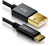 deleyCON 1m Câble USB-C - Câble de Charge & Données - Nylon + Connecteur Métallique - C vers A - Compatible avec Apple Samsung Google Huawei Xiaomi Tablet Laptop PC - Noir
