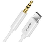 deleyCON 1m Câble USB-C vers Jack 3,5 mm AUX Câble Audio Compatible avec Apple Samsung Google Huawei Xiaomi Smartphone Téléphone Portable Tablette Voiture Casque D'écoute Jack - Blanc