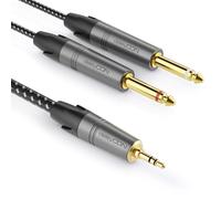 deleyCON 1m Jack 3,5mm Stéréo vers Câble Mono 2x Jack 6,3mm - Câble Audio en Y Splitter Interface Numérique Câble D'instrument pour Mixeur, Enregistreur Audio, Guitare, Amplificateur, Microphone