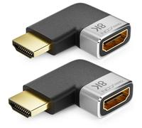 deleyCON 2 Pièces Adaptateur HDMI Connecteur de Couplage 8K@60Hz / 4K@120Hz UHD 7680x4320 Aluminium HDMI 2.1 Arc HDR10+ Dolby Vision VRR ALLM 48Gbps Angle Droit Gris Noir
