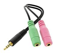 deleyCON 20cm Casque Headset Splitter Audio Jack Y Adaptateur Câble Stéréo - 1x 3,5mm Fiche CTIA 4 Pôles TRRS vers 2x 3,5mm Prise - 1x Connexion Jack pour Casque et Microphone