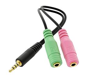 deleyCON 20cm Casque Headset Splitter Audio Jack Y Adaptateur Câble Stéréo - 1x 3,5mm Fiche CTIA 4 Pôles TRRS vers 2x 3,5mm Prise - 1x Connexion Jack pour Casque et Microphone