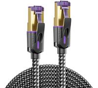 deleyCON 20m Câble Patch CAT7 en Nylon - 10 Gbit/s, Blindage S/FTP, Âme Cuivre - Câble Réseau Gigabit Ethernet RJ45 PoE LAN pour PC, PS5, Routeur, Modem, TV, Switch & Portable - Noir