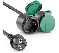 deleyCON 25m Câble Rallonge Extérieur Électrique IP44 (H07RN-F 3G1.5mm²) Câble D’Alimentation en Caoutchouc Résistant aux Intempéries - Fiche avec Contact de Protection vers 2 Prises - Noir