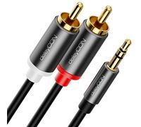 deleyCON 2m Câble Jack vers Cinch RCA 3,5mm Audio Adaptateur Mobile et Smartphone sur HiFi-Receiver 3,5mm AUX Jack vers Fiche Cinch (Extra fin & Flexible)