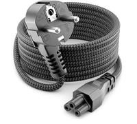 deleyCON 2m Câble Secteur Cordon D’Alimentation Type F vers C5 (Nylon Tressé) Fiche de Sécurité 90° vers Prise Trèfle 2,5 A pour PC Portable, Ordinateur, Bloc D’Alimentation, TV, Moniteur - Gris