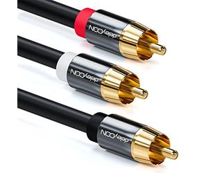 deleyCON 2m Câble Subwoofer - Y Cinch RCA Coaxial Numérique - Contacts Dorés - Liaison Audio - 1x Fiche Cinch vers 2x Connecteur RCA