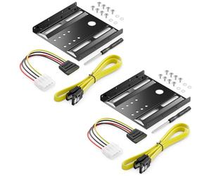 deleyCON 2x Cadre de Montage pour Disques Durs 2,5 SSD's Sur 3,5 Adaptateur Cadre Amovible Cadre de Montage Support Rails avec Vis Adaptateur D'alimentation Câble SATA & Tournevis - Noir